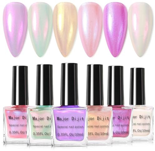 Shimmer Glitter Nail Polish Sets, 6 Colors Mermaid Sequins Nail Varnish Kit, Quick Drying Finger Nail Gel Bulk Manicure Nail Art Home Long-lasting Nail Paint Nail Art Varnish for Teenages Girls Gift