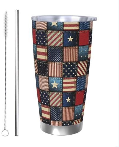 BREAUX Mug de voiture imprimé patchwork drapeau américain, tasse isotherme en acier inoxydable, fournitures de bureau, fournitures automobiles
