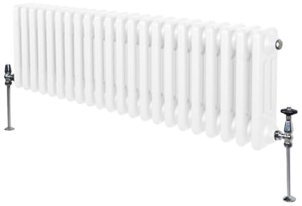 Radiateur Traditionnel à Triple Colonne 300 x 1012 mm, Chauffage Moderne Horizontal en Acier au Carbone Blanc Brillant, Cuisine Salon Salle de Bain [Brosse, Attaches Murales & Supports INCLUS]