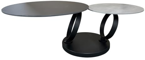 Riess Ambiente Couchtisch Dancing Rings 134cm - schwarz grau - Keramik | Drehbar, als Beistelltisch nutzbar, hochwertig, höhenverstellbare Füße, modernes Design, 20 kg Belastbarkeit