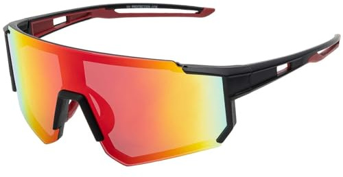 BEZLIT Unisex Sonnenbrillen Bikerbrille Sonnenbrille Damen Flieger verspiegelt Rot/Gelb-Schwarz/Rot
