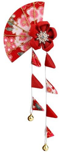 FERCAISH Japanese Quaste Haarnadel, Frauen Japanese Kimono Haarspange, Japanische Haarschmuck Blumen-Fächer-Haarspange für Mädchen und Damen (Rot)