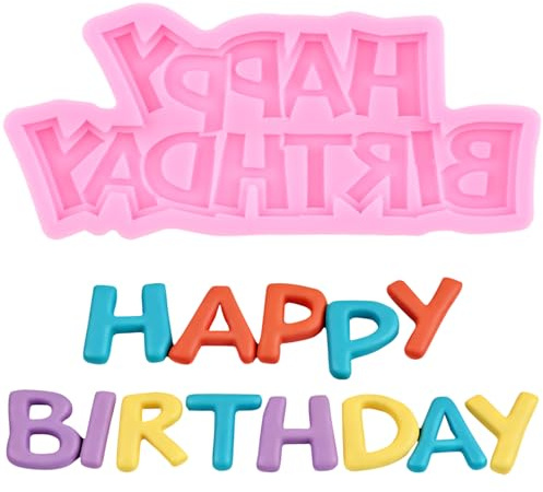 XMOLDNMS Stampi in silicone con scritta Happy Birthday e lettere dell'alfabeto, stampi per cioccolato, decorazioni per torte, cupcake, caramelle, argilla polimerica, pasta di gomma