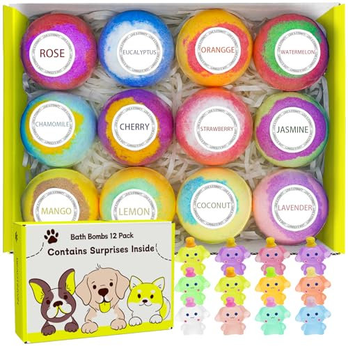12 Stück Badebomben für Kinder mit Überraschungsspielzeug im Inneren, Seifenblasen-Badebomben-Geschenkset, handgemachtes Spa bunt sprudelnd, ideales Geburtstags-Weihnachts-Oster-Kindertag-Halloween-Ge
