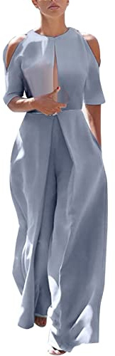 Generico Salopette Donna Premaman Tuta Casual da Donna in Tinta Unita con Spalle Scoperte Tuta Jumpsuit (Grey, S)