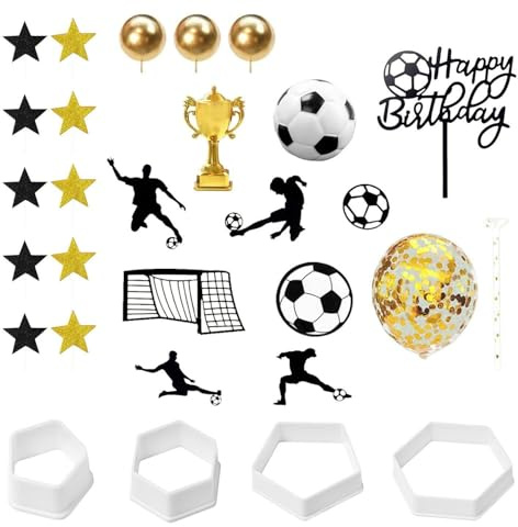 VEHYEGOI 28 Pieces Football Cake Decorations, 4 Pieces Cake Printing Cutting Dies, Boys Football Cake Decorations, Birthday Cake Decorations Football, Theme Party Decorations