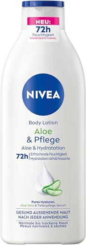 NIVEA Body Lotion Aloe & Pflege, Körpercreme mit Tiefenpflege Serum für 72h Feuchtigkeit, Körperlotion mit purem Hyaluron und Aloe Vera natürlichen Ursprungs(400 ml)