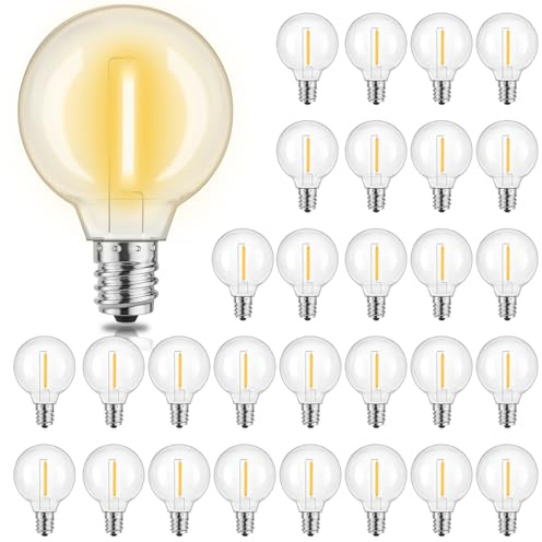 Yuusei Ampoules LED G40 Extérieures, Paquet de 30 Ampoules de Remplacement 1W E12, Étanche IP45, Blanc Chaud 2700K pour Guirlande Lumineuse Exterieure, AC220-240V Résistantes Aux Chocs Pour Jardin