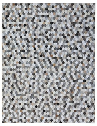 Alfombra de retazos de cuero hecha a mano, alfombra contemporánea de piel de vaca (240 cm x 300 cm)