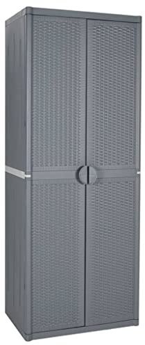 KOIECETA Gartenschrank Kunststoffschrank Haushaltsschrank Spindschrank Schrank Spind Terrassenschrank Balkonschrank Grau 65x45x172 cm PP Rattan