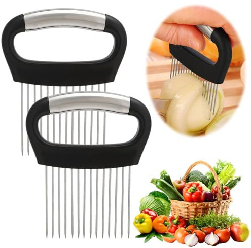 2 Pcs Stainless Steel Onion Holder, Upgraded Onion Holder for Slicing Meat Slicer Fruit Vegetable Cutter Slicer, Stainless Steel Kitchen Cutting Tool Accessories Kitchen Gadget(Style 2)