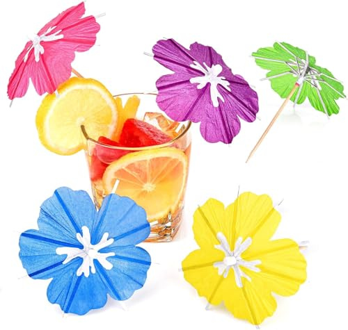 CHONGQILAO 50 Stück Cocktail Schirmchen, Getränke Schirmchen Cocktail Zubehör Deko, Cocktailschirmchen aus Papier, Cocktail Schirme Getränke Deko Schirme, für Kuchen Dessert Getränke Hochzeit Hawaii