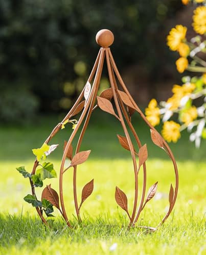 Dekoleidenschaft Rankhilfe Blätter in Kegel-Form, Metall in Rost-Optik, Gartenstecker, Rankkegel, Rankgerüst, Rankgitter, Rostdeko, Rosen-Rankenhilfe, Gartendeko für Draußen, Dekostecker