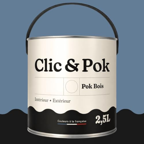 POK BOIS Peinture Bois Extérieur Intérieur – Satinée, Résistante Intempéries UV, Multisupport - 2,5L - RAL 5014 Bleu pigeon
