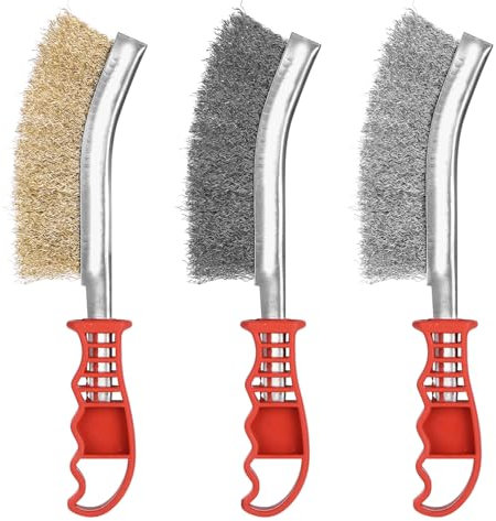 3 Pezzi Spazzola Acciaio Set in Acciaio Inox E Ottone E Nylon E Acciaio al Carbonio, Spazzola Metallica con Manico in Plastica, Spazzola di Ferro per Pulizia Vernice, Polvere, Legno, Togli Ruggine