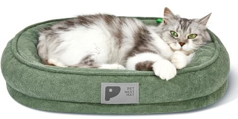 Orthopedic Cat Bed for Puppy and Kitten,Soft Cat Beds for Indoor Cats,Washable Dog Bed with Removable Cover&Non-Slip Bottom with Four-Sided Bolster Green XS