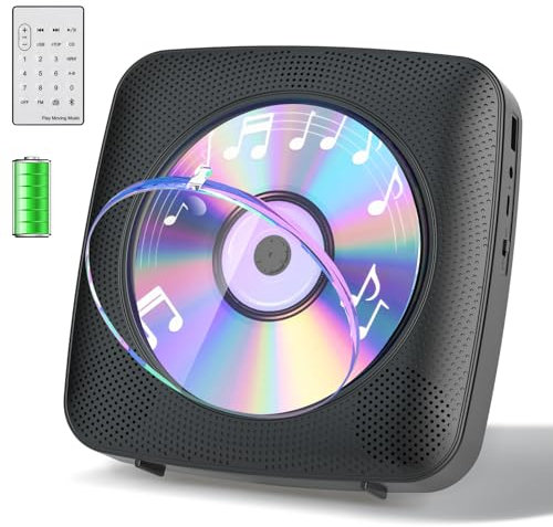 Gueray Lecteur CD Portable Bluetooth 1800mah Lecteur CD de Bureau pour la Maison Lecteurs CD avec Deux Haut - parleurs Télécommande Housse Anti-poussière Affichage Radio FM Minuterie USB Aux-Noir