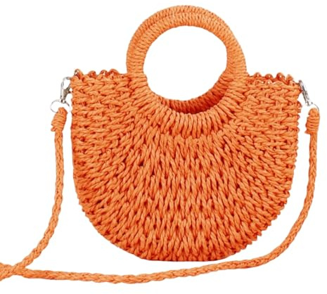 HSTWODE halm strandväska för kvinnor, sommar handvävd tygpåse plånbok med tofs, topphandtag halm handväska clutch, mandarin, 26*20*8cm