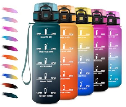 Borraccia 1 Litro, Bottiglia Motivazionale con Scala Temporale, con Filtro, Facile da Trasportare, Borraccia a Prova di Perdite, Bottiglia Palestra per Campeggio, Corsa, Viaggio, Bicicletta, Yoga