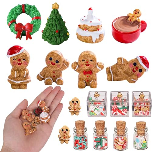 22 Stück Miniatur Wichtel Zubehör Weihnachten,Weihnachtswichtel Puppenhaus Zubehör,Wichteltür Set,mit Mini Weihnachtsbaum Weihnachtskranz Lebkuchenmann Kekse Süßigkeiten,für 1:12 Puppenhaus