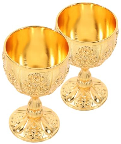 BIUDECO 2pezzi Calice da Vino in Metallo Bicchieri per Cocktail e Uso Cerimoniale Coppa Incisione Vintage per Eventi e Decorazione