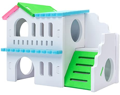 Maison pour hamster en bois naturel pour petits animaux, maison chaude pour gerbilles chinchillas bois naturel sans odeur maison hamster village