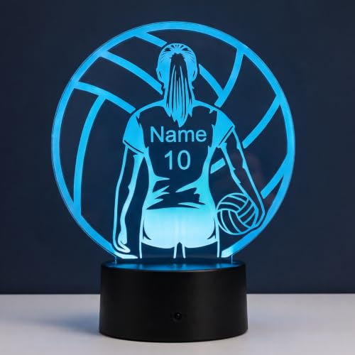 Optechvisual Volleyball Lampe personalisiert – LED Nachtlicht mit Name & Trikotnummer | Geschenk für Mädchen & Frauen | Volleyball Spielerin Deko Light für Kinderzimmer & Sportfans