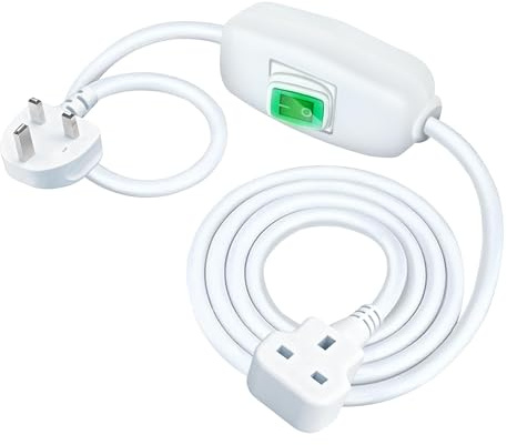 White Extension Cord with On/Off Switch, 4M（400cm） 6A 250V 1400W, UK 3-Prong Male to Female Plug, Insulated & Flame Retardant, Indoor Power Cord