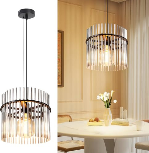 Lichtmaler Hänglampa Svart 1-armig - Pendellampa E27 med Retro Glasskärm Ø 30 cm för Matsal, Sovrum, Kafé, Bar, Kök (utan lampa)