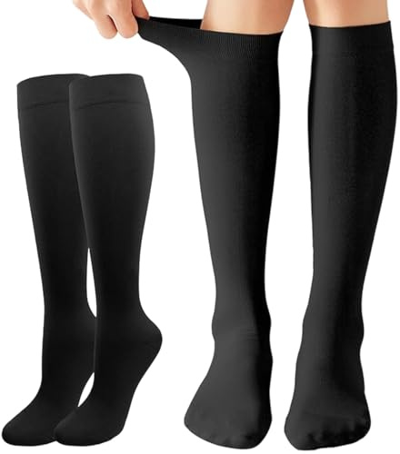 Zoomara 2 Paar Kompressionsstrümpfe Herren, kompressionssocken damen, Atmungsaktiv Elastisch, Für Laufen, Radsport,Flugreise Und Langen Stehen, Bequem Leicht, Schwarz（XL
