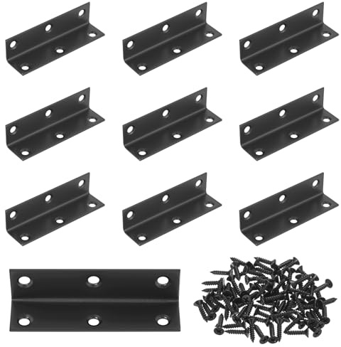 10 PcsEquerre Metal, Equerre Fixation Charge Lourde, Equerre d'Assemblage Renforcée, Connecteur Bois équerre de Fixation à 90 Degrés, Équerre de Coin en Acier inoxydable Noire(80 x 21 x 21 mm)