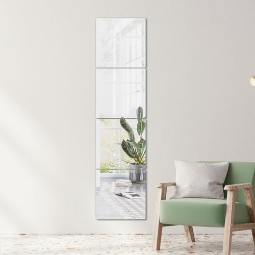 yuzeyurun Full Length Wall Mirror Tiles, HD Glass Gym Mirror, 4Pcs 20CM×20CM Square Wall Mounted Mirrors for Home Gym, Dance Yoga Studio, Bedroom, Door
