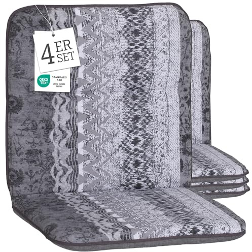 Beo Niedriglehner Gartenstuhlauflage Bali - 4er Set - 47x44x52 cm - Waschbar - Atmungsaktives Gartenstuhlkissen - Baumwolle & Extra Dickes Polster - UV-beständig, Oeko-TEX Zertifiziert - Elbasan