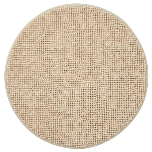 NYVI Badematte NYVISpa Chenille Badteppich Ø 60 cm Rund Beige | Rutschfest, Saugstark, Schnell Trocknend, Fußbodenheizung geeignet, OEKO-TEX, Waschbar, Weich