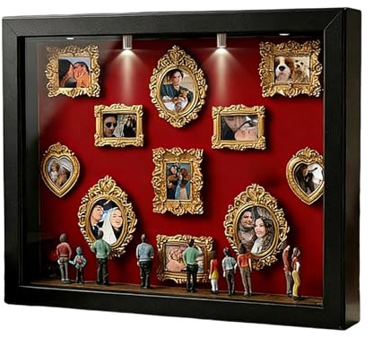 Museum Of Us Cornice Regalo Personalizzata Per Coppie, Mini Museum Silhouette Box Shadow Box Frame Kit With Gold Mini Frames & Figurins For Valentines Day Gift