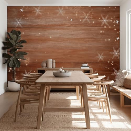 Vlies Fototapete 3D Effekt Romantische Schneeflocken Sterne Streifen Wandtapete Tapete Weihnachten Fototapeten, Wand Dekoration für Kinderzimmer Wohnzimmer Schlafzimmer Büro Flur, 400 x 280 cm