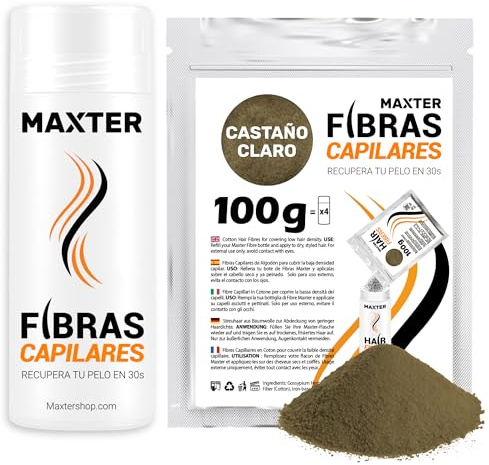 Maxter Streuhaar zur Haarverdichtung HELLBRAUN + Nachfüllbeutel 100g - Haarpuder gegen Kaschierung von Haarausfall - Männer und Frauen - Mikrofaser in Pulverform - Hair Fiber