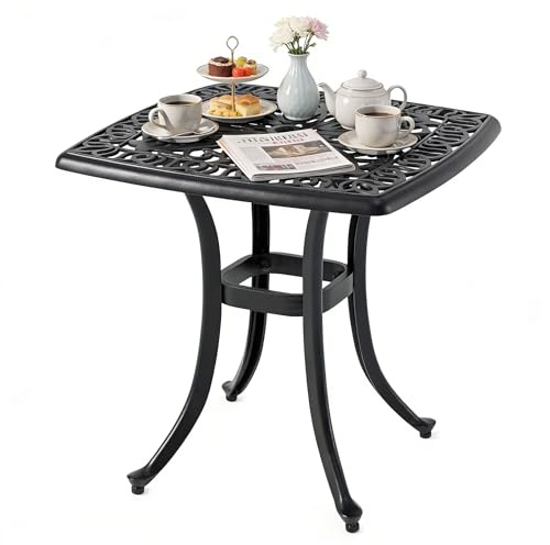 GIANTEX Tavolino da Giardino in Alluminio Pressofuso con Motivo Floreale | Tavolo da Balcone 54 x 54 x 53 cm Resistente alle Intemperie con Foro per Ombrellone, Ideale per Cortile e Gazebo