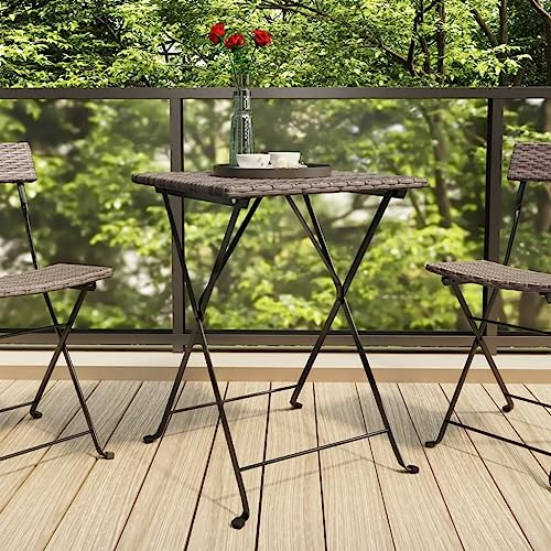 Runheo Mesa plegable gris de 55 x 54 x 71 cm, polirratán, para jardín, terraza, balcón, mesa auxiliar, mesa auxiliar, resistente a la intemperie, para camping, pícnic, barbacoa