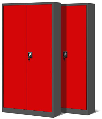Jan Nowak Set di 2 Armadio da Ufficio C001 Archivio per Officina in Metallo Verniciato a polvere Chiudibile 195 cm x 90 cm x 40 cm (Antracite-Rosso)