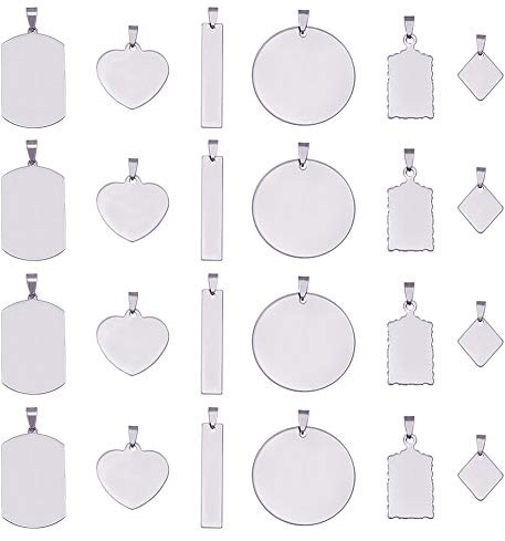 BENECREAT 30 STÜCKE Edelstahl Gemischte Form Blank Stamping Tag Anhänger mit Snap on Bails für Armband Halskette Ohrring Making (5 stücke/Art)