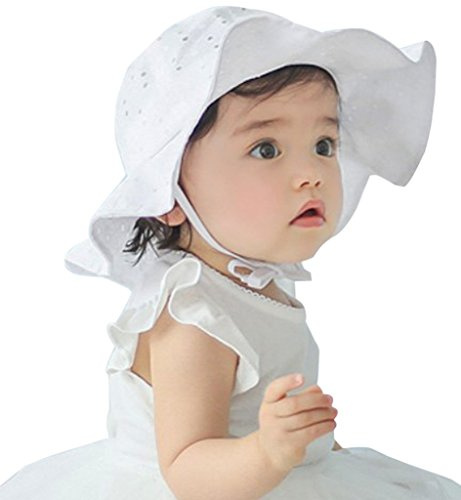 iHomey Baby Toddler Girls Large Brim Sun Hat with Chin Strap Cotton UPF 50+ Sun Protection Bucket Hat Fisherman's Hat for Baby Girls 6-42 Months