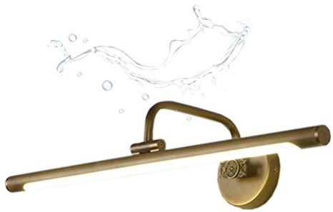 ACMHNC LED Spiegelleuchte Retro,Badezimmer Spiegellampe Vintage Antik Badlampe H65 Messing Schminklicht Für Spiegel Schminktisch Wasserdicht Bad Wandleuchte,Make Up Licht 4000K,Messing,45CM/9W