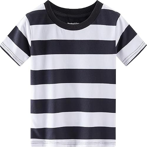 Spring&Gege Ragazzi Maglietta Girocollo a Righe a Maniche Corte in Cotone per Bambini