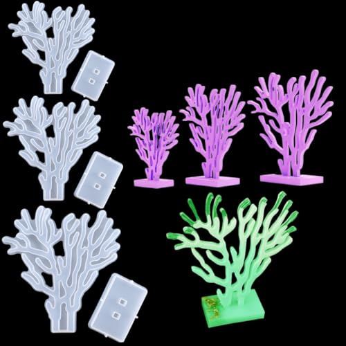 FineInno 3Pcs Korallen Gießform Silikonform Coral Reef Resin Mold Harz Form Korallendekor Schmuckständer DIY Schmuckherstellung Epoxidharz Formen (Korallen Gießform)