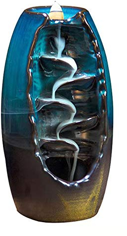 Brûleur d'encens Reflow, Ornements d'encensoir Cascade, décorations d'aromathérapie en céramique Bleue, décoration de la Maison Style rétro, avec 40 Tubes d'encens + 1 Coussin + 1 Pince à épiler