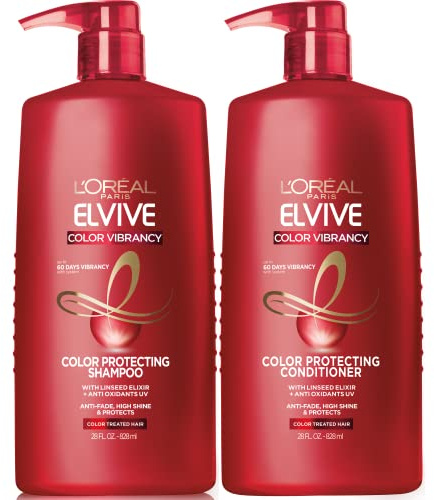 L'Oreal Paris Elvive Color Vibrancy Protecting Shampoo and Conditioner Set for Color Treated Hair, 28 Fl Oz (Set of 2)