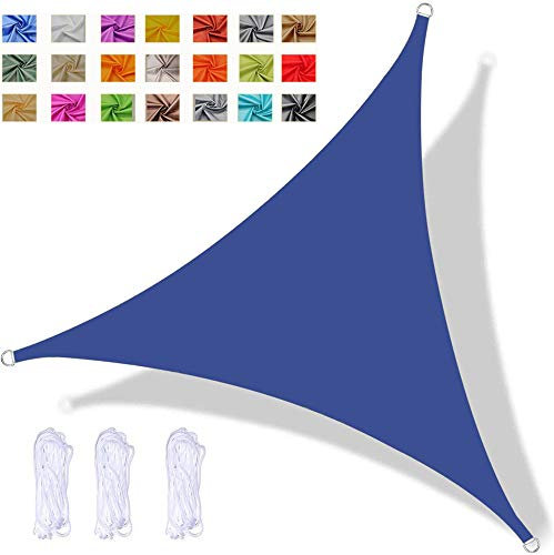 Toldo Vela de Sombra Triangular 3x3x3m Impermeable PES Toldo Protección Rayos 98％ UV para Patio Jardín Balcón Exteriores, Azul Real