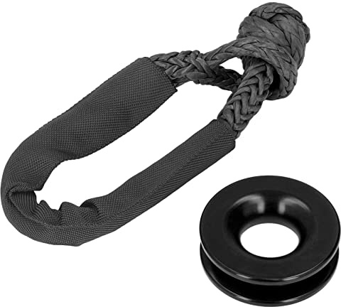 Fydun Cuerda de Grillete Suave Sintética, Kit de Anillo de Recuperación Cuerda de Grillete Suave Sintética Anillo de Arranque de Aleación de Aluminio para la Recuperación de Camiones ATV(Negro)