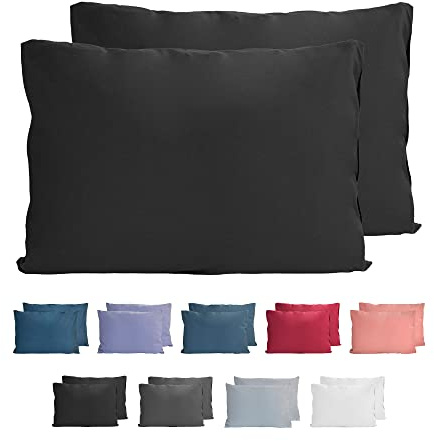 Komfortec 100% Baumwolle Kissenbezüge 2er Set - Superweicher Premium Jersey Kopfkissenbezug 150 g/m² - Kissenhülle - Schwarz - 40 x 60 cm
